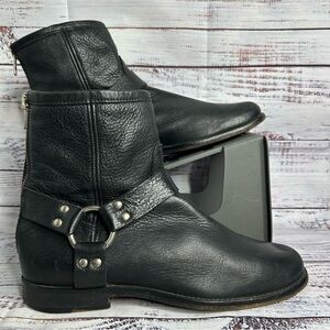Frye Phillip Black Leather Harness Ankle Boots Womens 7.5 Biker Bootie 3471367